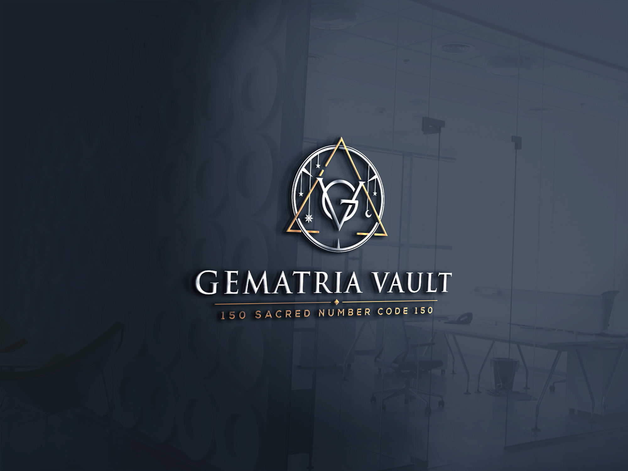 Gematria Vault logo — mockup on dark background